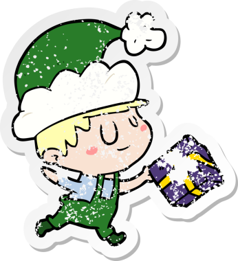 Üzüntülü bir çizgi film çıkartması Bir insan tarafından çizilmiş mutlu noeller elfi