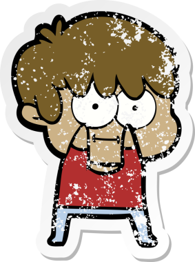 Bir insan tarafından çizilmiş mutlu bir çizgi film karakterinin sıkıntılı çıkartması.