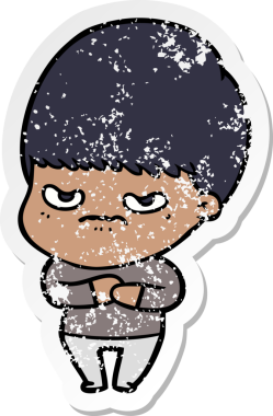 Bir insan tarafından çizilmiş kızgın bir çizgi film çocuğunun sıkıntılı çıkartması.