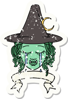 Retro Dövme Tarzı Bir insan tarafından çizilmiş yarı ork cadı yüzü ağlıyor