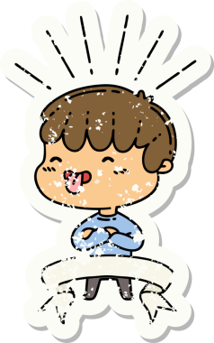 Bir insan tarafından çizilmiş dili çıkmış dövmeli bir çocuğun eski çıkartması.