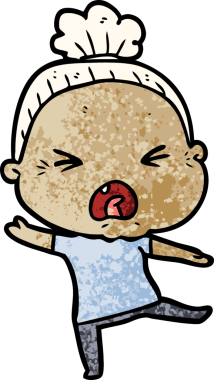 Bir insan tarafından çizilmiş kızgın yaşlı kadın çizgi filmi.