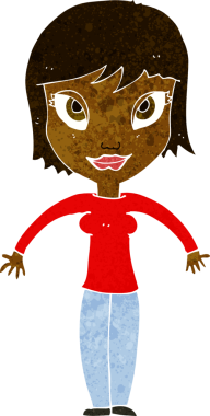 Bir insan tarafından çizilmiş omuz silken çizgi filmdeki kadın.