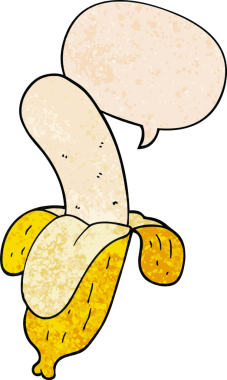 bir insan tarafından çizilmiş retro desenli konuşma baloncuklu çizgi film muzu