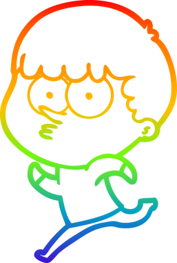 Gökkuşağı gradyanı çizimi bir çizgi film karakteri tarafından çizilmiş meraklı bir çocuk.