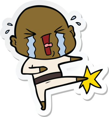 Bir insan tarafından çizilmiş ağlayan kel bir adamın çıkartması.