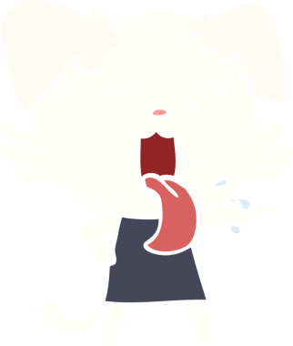 Bir insan tarafından çizilmiş, düz renkli, nefes nefese bir köpek.