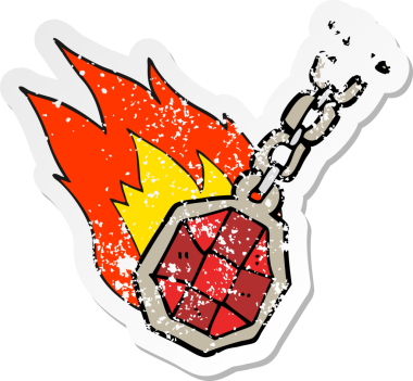 Bir insan tarafından çizilmiş bir çizgi film sihirli kolyenin gerilimli retro yapıştırması.