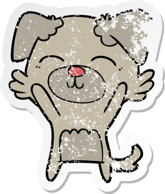 Bir insan tarafından çizilmiş bir karikatür köpeğinin sıkıntılı çıkartması.