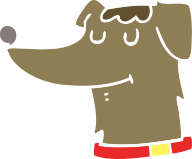 Bir insan tarafından çizilmiş düz renkli çizgi film köpeği.