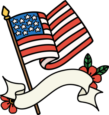 Geleneksel dövmeli Amerikan bayrağı bir insan tarafından çizilmiş