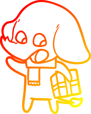 Bir insan tarafından çizilmiş noel hediyeli şirin bir fil çizimi.