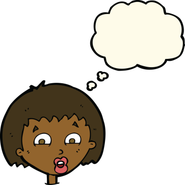 Bir insan tarafından çizilen düşünce baloncuğuyla şok olmuş çizgi film.