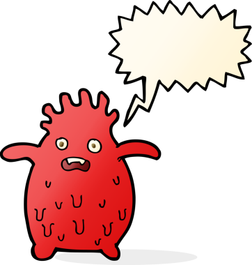 Bir insan tarafından çizilmiş baloncuklu komik balçık canavarı.