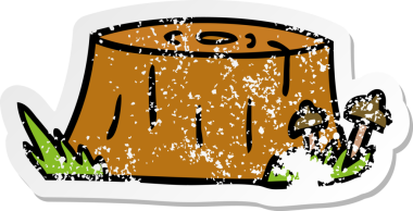 Bir insan tarafından çizilmiş ağaç kütüğünün çizilmiş, kederli bir çıkartma karalaması.