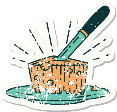 Bir insan tarafından çizilmiş eski bir dövme stili peynir çıkartması.