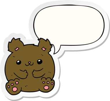 Bir insan tarafından çizilmiş baloncuk çıkartmalı çizgi film ayısı.