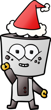 Bir insanın çizdiği Noel Baba şapkasıyla el sallayan bir robotun gradyan çizimi.