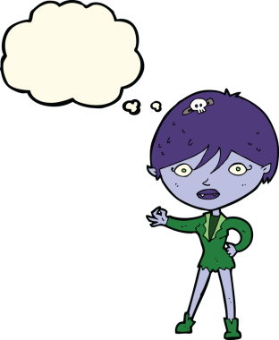 Bir insan tarafından çizilmiş düşünce balonlu vampir kız.