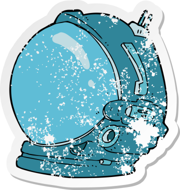 Bir insan tarafından çizilmiş bir astronot miğferinin gerilimli retro yapıştırması.