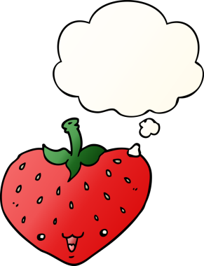 Düşünce baloncuklu karikatür çileği bir insan tarafından çizilmiş.