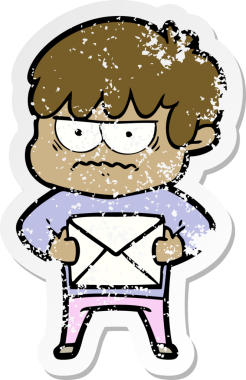 Bir insan tarafından çizilmiş kızgın bir çizgi film çocuğunun sıkıntılı çıkartması.