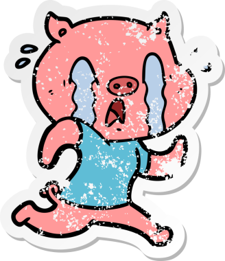 Bir insan tarafından çizilmiş ağlayan domuz çizgi filminin hüzünlü çıkartması.