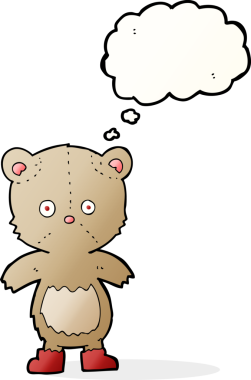 Bir insan tarafından çizilmiş düşünce balonlu oyuncak ayı.