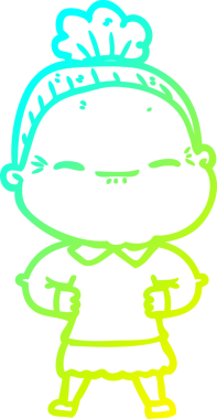 Bir insan tarafından çizilmiş barışçıl, yaşlı bir kadının soğuk çizgi çizimi.