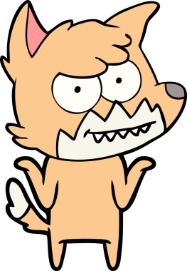 Bir insan tarafından çizilmiş sırıtan tilki çizgi filmi.