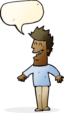 Bir insan tarafından çizilmiş konuşma balonlu mutlu adam çizgi filmi.