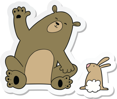 Bir insan tarafından çizilmiş ayı ve tavşan arkadaşlarının çıkartması.