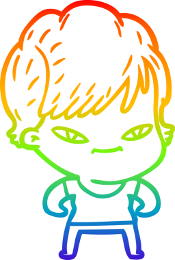 gökkuşağı gradyan çizimi bir insan tarafından çizilmiş mutlu bir kadın çizgi