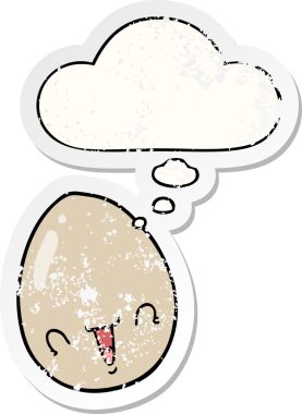 Düşünce baloncuklu çizgi film yumurtası insan tarafından çizilmiş yıpranmış bir çıkartma gibi.