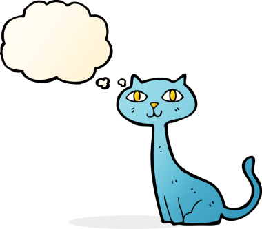 Bir insan tarafından çizilmiş düşünce kabarcığı olan çizgi film kedisi.