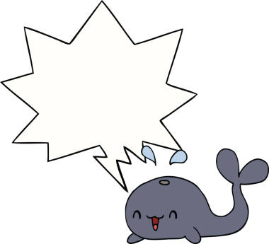 bir insan tarafından çizilmiş konuşma balinası ile mutlu bir çizgi film.