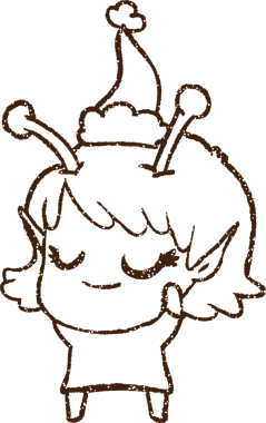 Bir insan tarafından çizilen Mutlu Uzaylı Kömür Çizimi