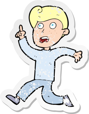 Bir insan tarafından çizilen paniğe kapılan çizgi film karakterinin gerilimli retro yapıştırması.