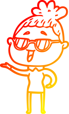 Bir insan tarafından çizilmiş gözlük takan mutlu bir kadının çizgi çizimi.