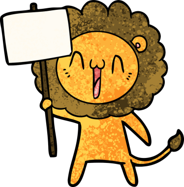 Bir insan tarafından çizilmiş mutlu çizgi film aslanı.