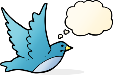 Bir insan tarafından çizilmiş düşünce balonlu uçan kuş.