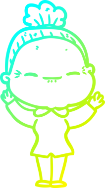 Bir insan tarafından çizilmiş barışçıl, yaşlı bir kadının soğuk çizgi çizimi.