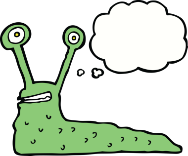 Bir insan tarafından çizilmiş düşünce baloncuklu çizgi film sümüklüböceği.