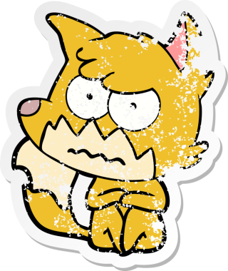 Bir insan tarafından çizilmiş, sıkıntılı bir çizgi film çıkartması.