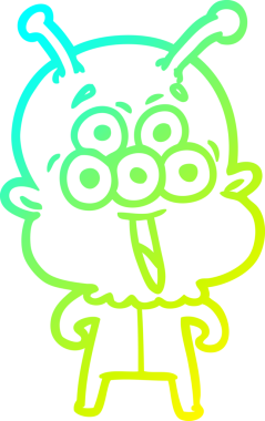 Bir insan tarafından çizilen mutlu çizgi film uzaylısının soğuk gradyan çizgisi