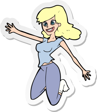 Bir insan tarafından çizilmiş zıplayan bir karikatür kadının çıkartması.