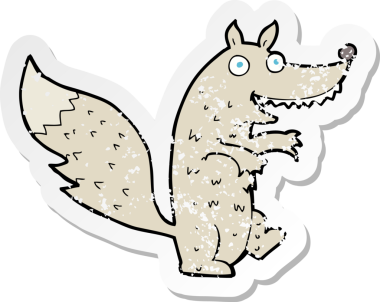 Bir insan tarafından çizilmiş bir kurt çizgi filminin gerilimli etiketi.