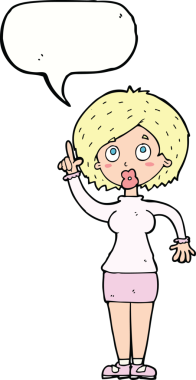 Bir insan tarafından çizilmiş konuşma baloncuğu fikri olan bir karikatür kadın.