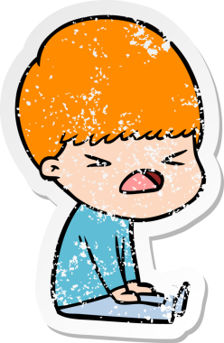 Bir insan tarafından çizilmiş stresli bir çizgi film çıkartması.