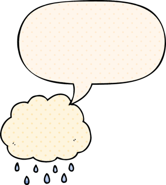 Çizgi roman tarzında konuşan yağmur bulutu bir insan tarafından çizilmiş.